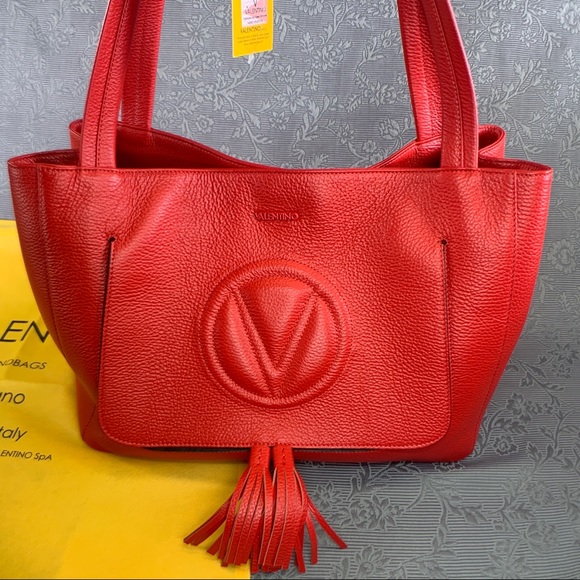 valentino ollie leather tassel tote